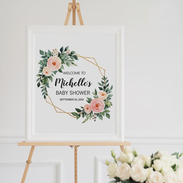 Välkomstskylt för baby shower med akvarellflicka o poster (Skapare uppladdad)