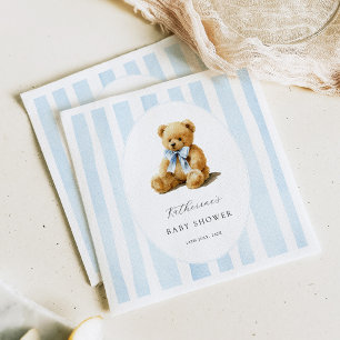 Välkomstskylt för baby shower med blå-randig björn pappersservett