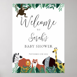 Välkomstskylt för baby shower med djungelns safari poster