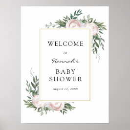 Välkomstskylt för baby shower med eukalyptus och b poster