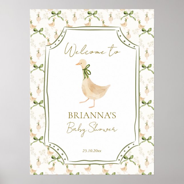 Välkomstskylt för baby shower med gäss ramsor poster (Framsidan)