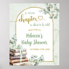 Välkomstskylt för baby shower med grönska och salv poster