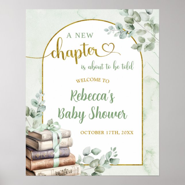Välkomstskylt för baby shower med grönska och salv poster (Framsidan)