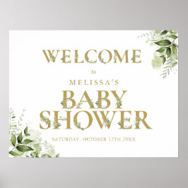 Välkomstskylt för baby shower med gul grönska poster