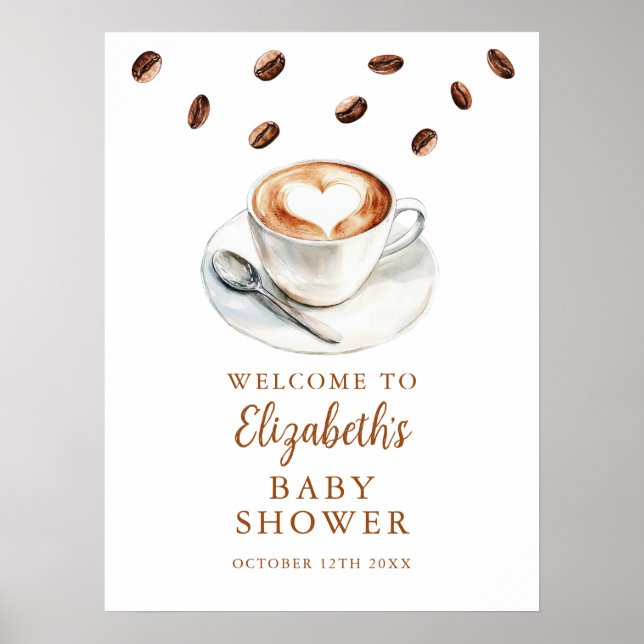 Välkomstskylt för baby shower med kaffebryggning poster (Framsidan)
