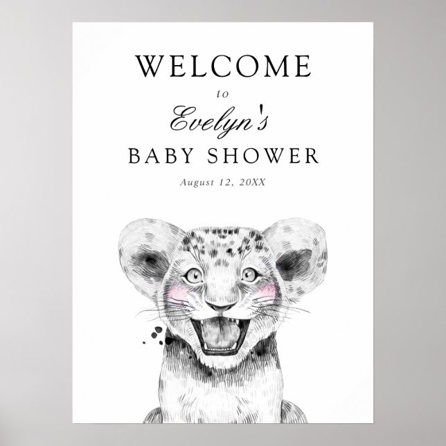 Välkomstskylt för baby shower med lejonunge poster (Framsidan)