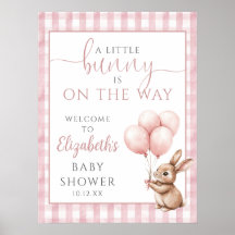 Välkomstskylt för baby shower med lilla rosa kanin