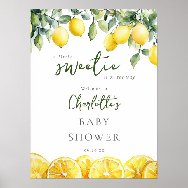 Välkomstskylt för baby shower med litet sött citro poster (Framsidan)