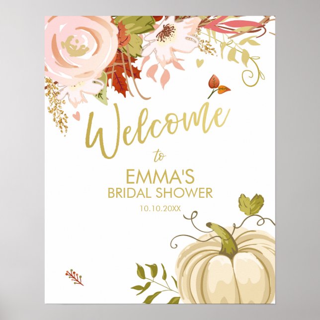 Välkomstskylt för baby shower med pumpa Fall In Lo Poster (Framsidan)