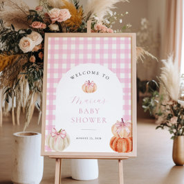 Välkomstskylt för Baby Shower med Pumpa Rosa Rutig Poster
