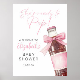 Välkomstskylt för baby shower med rosa band på läs poster