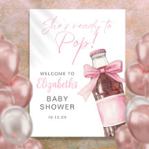 Välkomstskylt för baby shower med rosa band sodava
