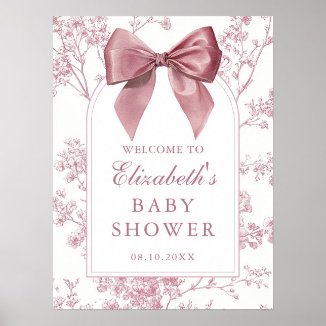 Välkomstskylt för baby shower med rosa rosett poster (Framsidan)
