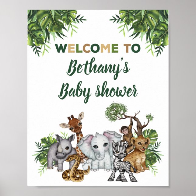 Välkomstskylt för baby shower med Safari Djur i Dj Poster (Framsidan)