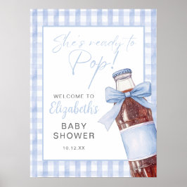 Välkomstskylt för baby shower med sodabutelj i blå poster