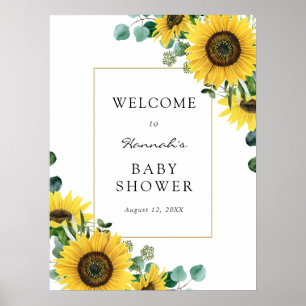 Välkomstskylt för baby shower med solrosor och euk poster