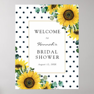 Välkomstskylt för baby shower med solrosor och euk poster