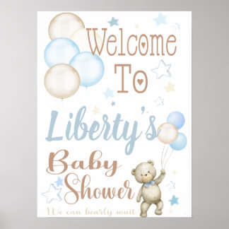 Välkomstskylt för baby shower med teddybjörn i blå poster