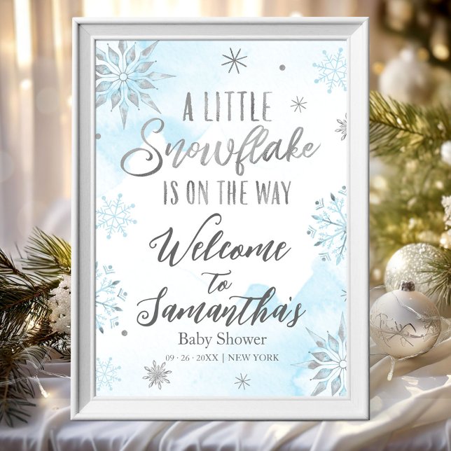 Välkomstskylt för baby shower med tema lilla snöfl poster (Skapare uppladdad)
