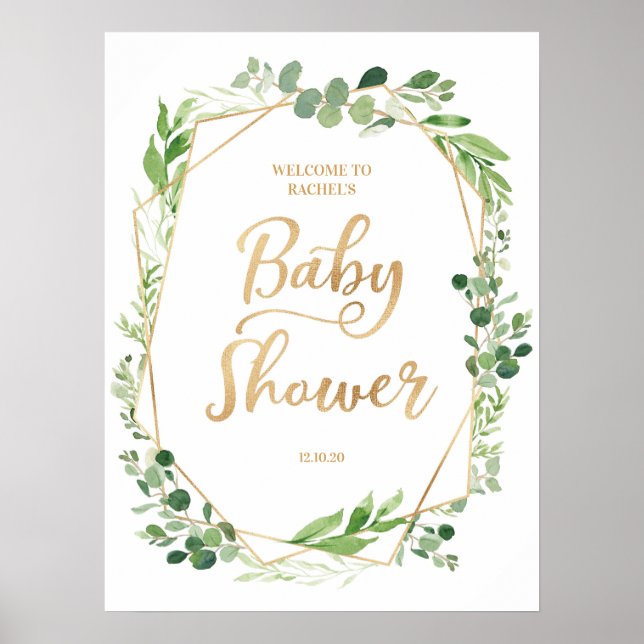 Välkomstskylt för baby shower med terrarium i grön poster (Framsidan)