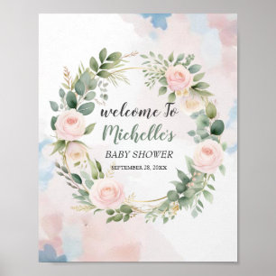 Välkomstskylt för baby shower med vattenfärg och g poster