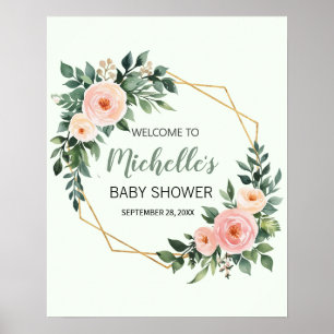 Välkomstskylt för baby shower med vattenfärg och g poster