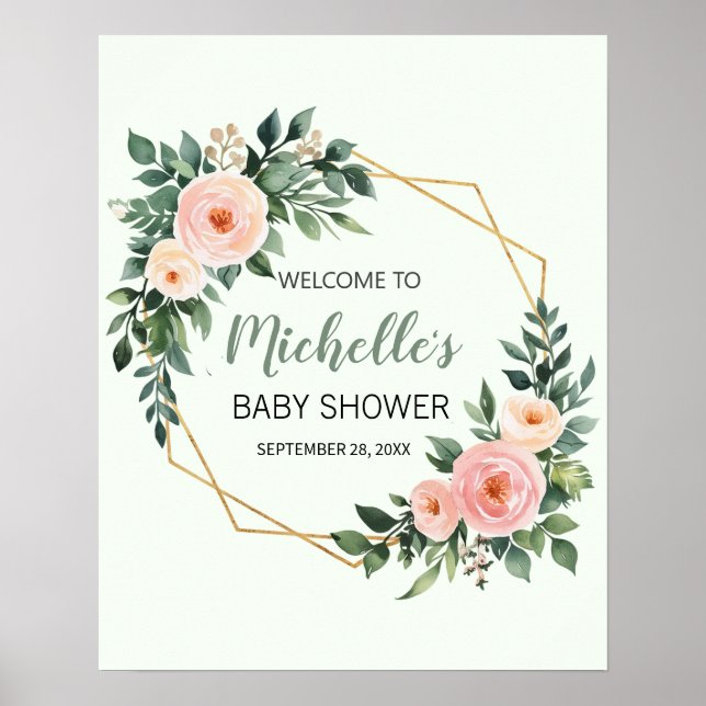 Välkomstskylt för baby shower med vattenfärg och g poster (Framsidan)