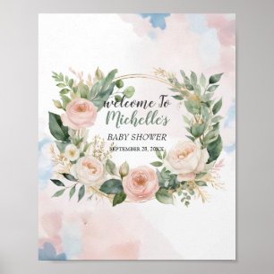 Välkomstskylt för baby shower med vattenfärg och g poster