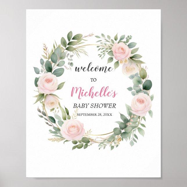 Välkomstskylt för baby shower med vattenfärg och g poster (Framsidan)