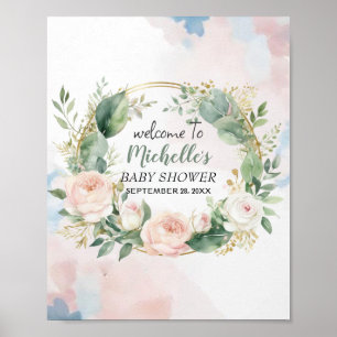 Välkomstskylt för baby shower med vattenfärg och g poster