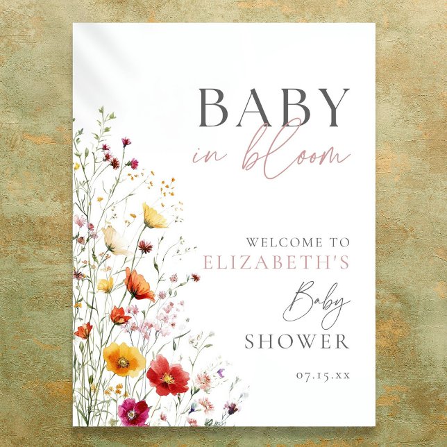 Välkomstskylt för baby shower med vilda blommor fö poster (Baby In Bloom Wildflowers Baby Shower Welcome Sign)