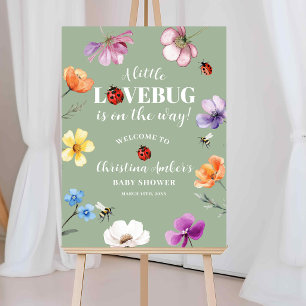 Välkomstskylt för baby shower med vilda blommor oc poster