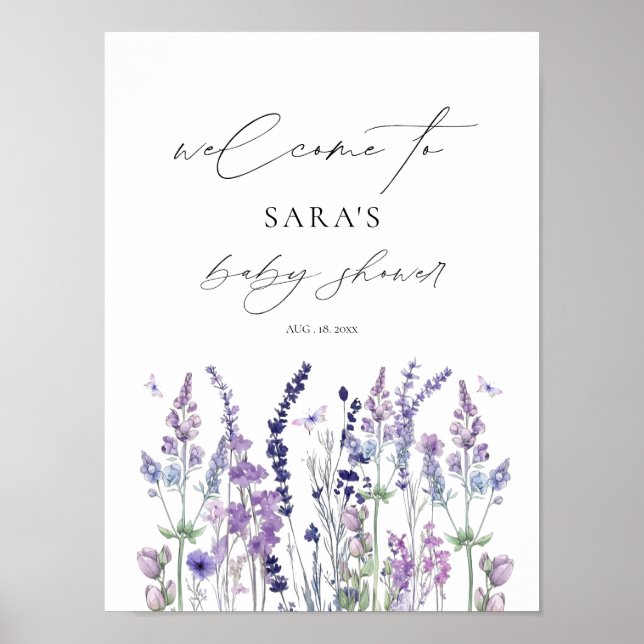 Välkomstskylt för baby shower med vilda blommor poster (Framsidan)