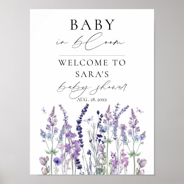 Välkomstskylt för baby shower med vilda blommor poster (Framsidan)