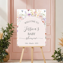 Välkomstskylt för baby shower med vildblommor 40x5