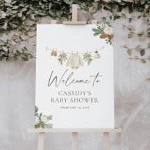 Välkomstskylt för baby shower med vinterklädstreck