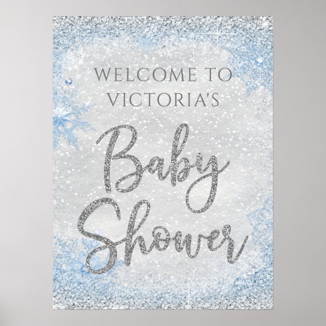 Välkomstskylt för baby shower med vintervondertema poster (Framsidan)