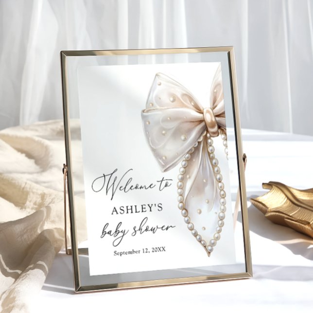 Välkomstskylt för baby shower med vit pärlbåge för poster (Skapare uppladdad)