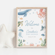Välkomstskylt för baby shower under havet