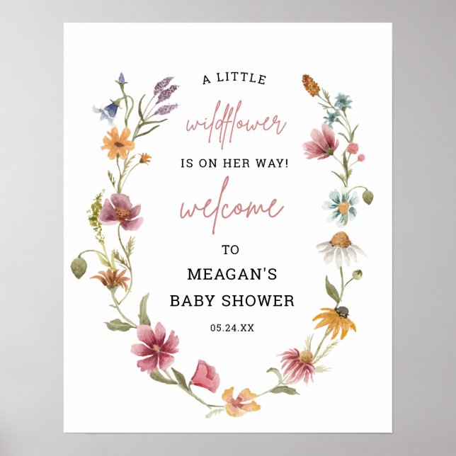 Välkomstskylt för Baby Wildblomma Blommigt Baby Sh Poster (Framsidan)