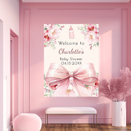 välkomstskylt för babydusch för blommigtar av rosa poster