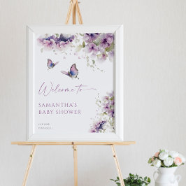 Välkomstskylt för babydusch för lila blommigt poster