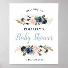 Välkomstskylt för babydusch för marin och  blommig poster