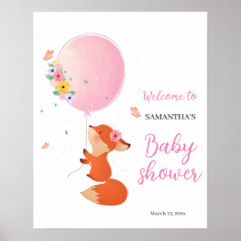 Välkomstskylt för babydusch för rosa blommigt-ball poster