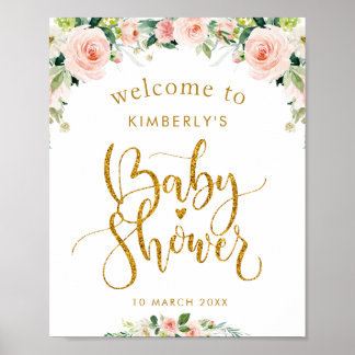 Välkomstskylt för babydusch för rosa blommigt poster