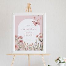 Välkomstskylt för babydusch för rosa blommigt