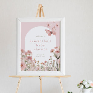 Välkomstskylt för babydusch för rosa blommigt poster