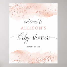 Välkomstskylt för babydusch för rosa i guld poster
