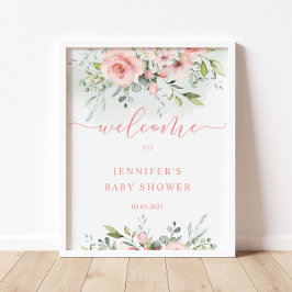 Välkomstskylt för babydusch för vattenfärgen rosa  poster