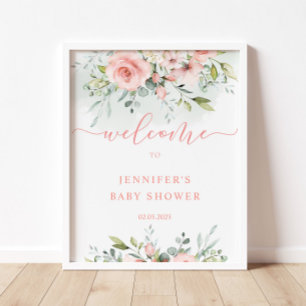 Välkomstskylt för babydusch för vattenfärgen rosa  poster